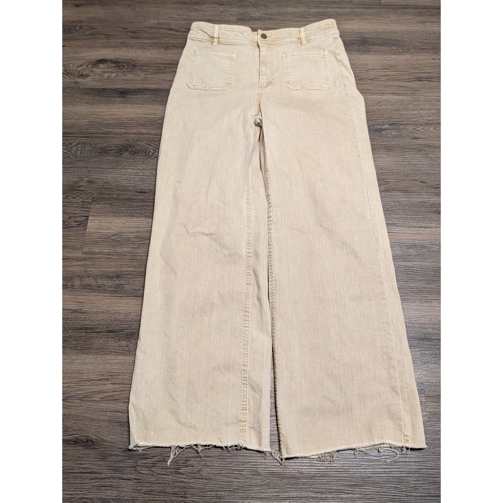 OAT New York Tan Wide Leg High Rise Raw Hem Patch Pocket Jeans Size 12/31